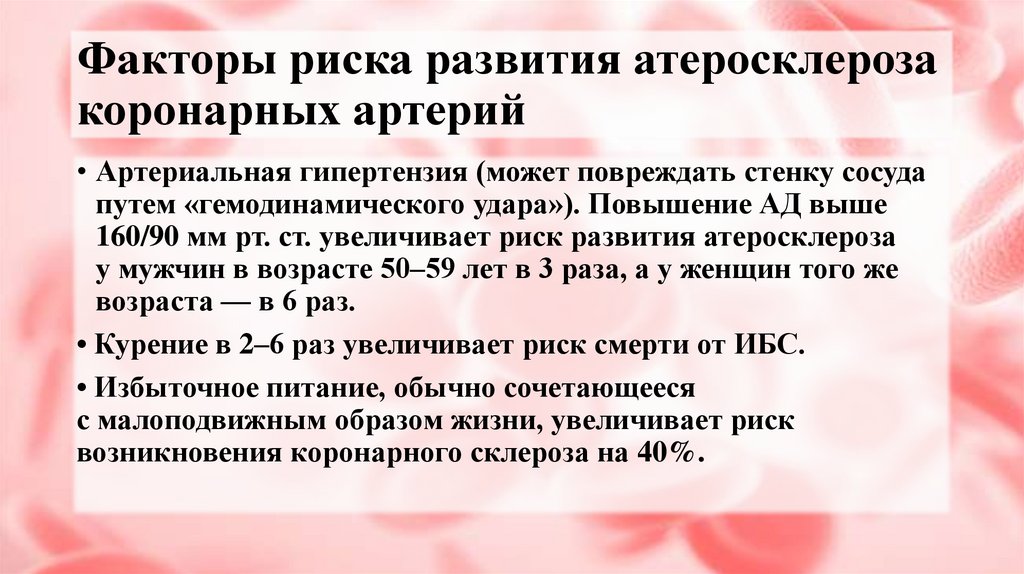 Факторы риска развития атеросклероза коронарных артерий