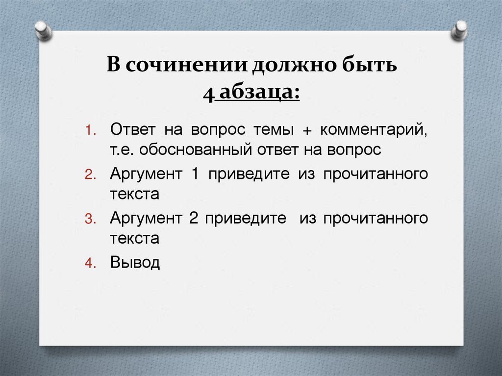 В сочинении должно быть 4 абзаца: