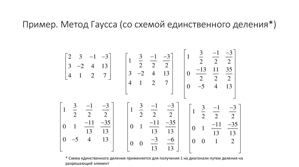 Пример. Метод Гаусса (со схемой единственного деления*)