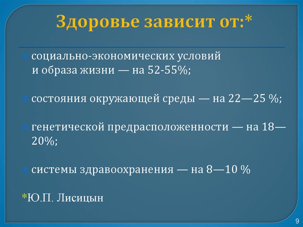 Здоровье зависит от:*