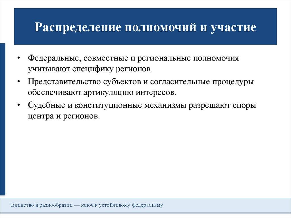 Распределение полномочий и участие