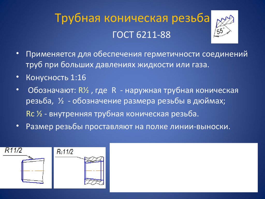 Трубная коническая резьба ГОСТ 6211-88