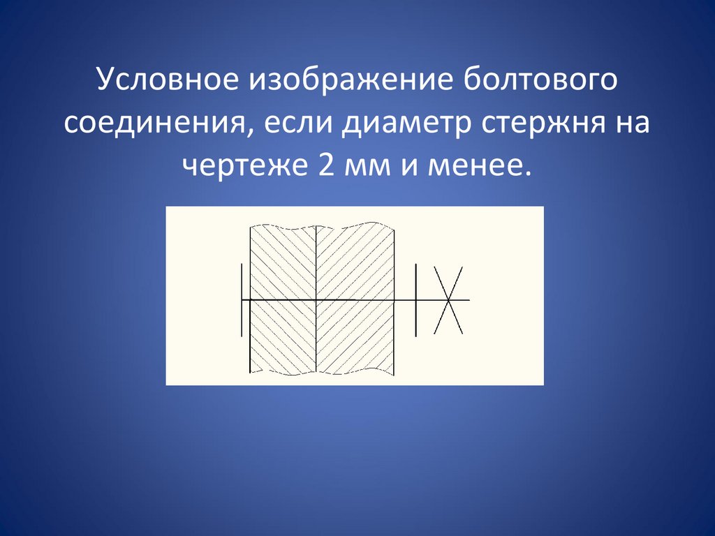Условное изображение болтового соединения, если диаметр стержня на чертеже 2 мм и менее.