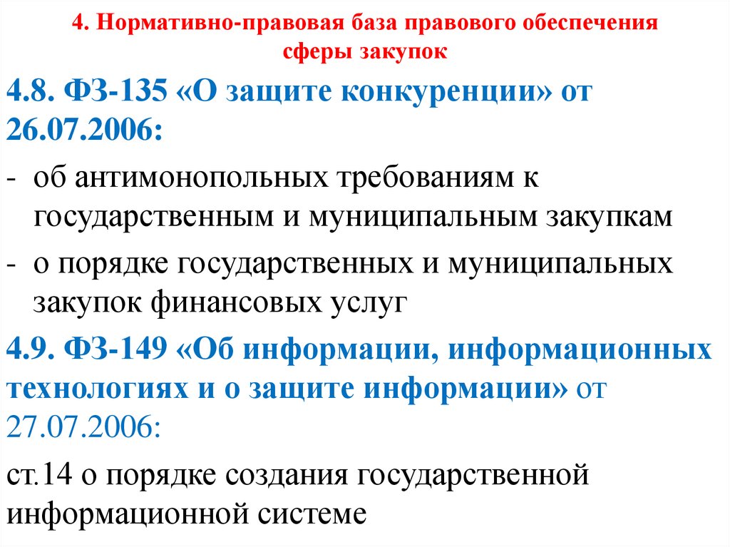 4. Нормативно-правовая база правового обеспечения сферы закупок