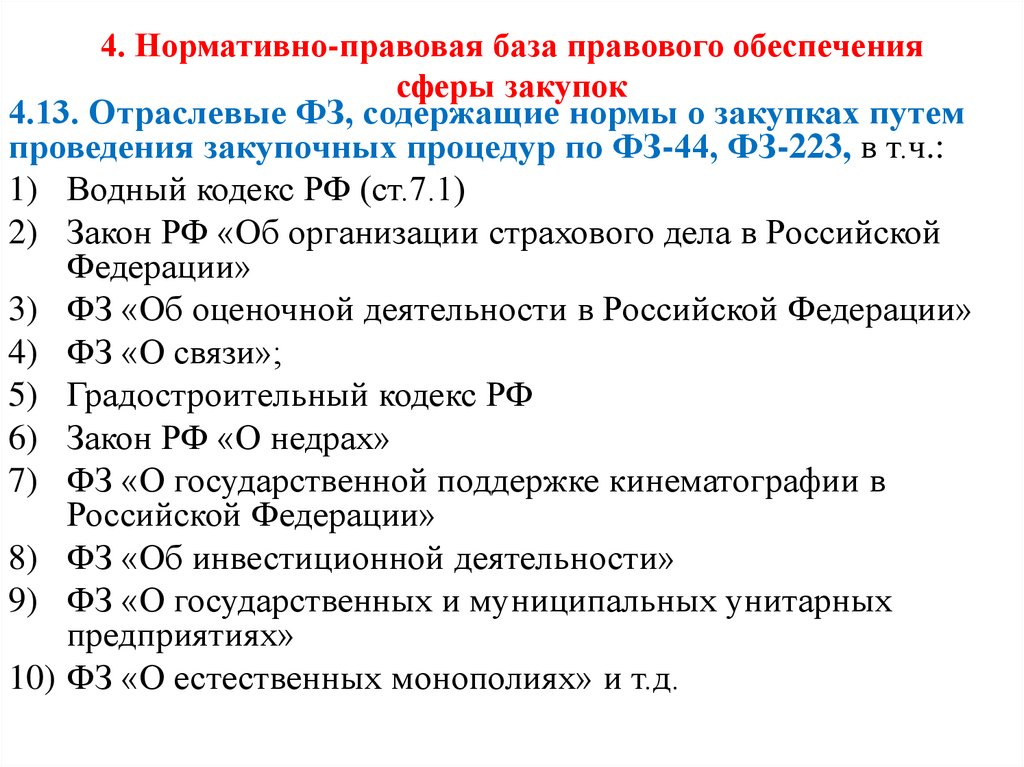 4. Нормативно-правовая база правового обеспечения сферы закупок