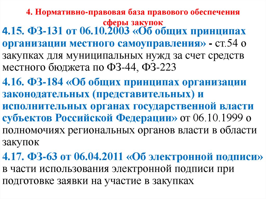 4. Нормативно-правовая база правового обеспечения сферы закупок