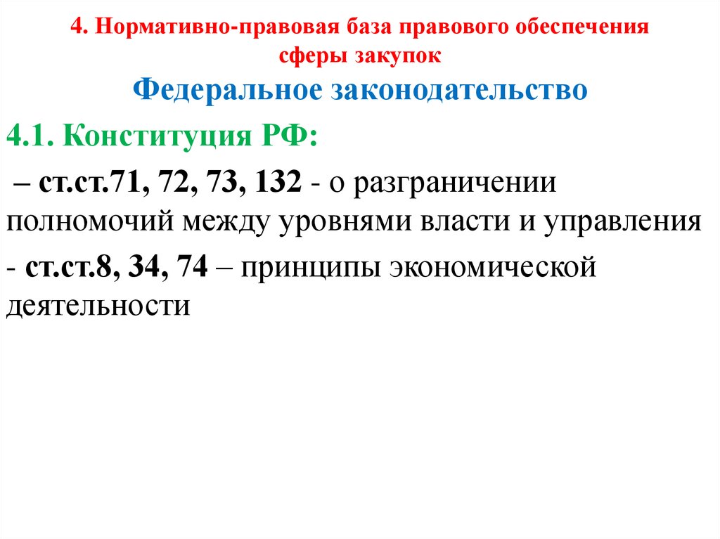 4. Нормативно-правовая база правового обеспечения сферы закупок