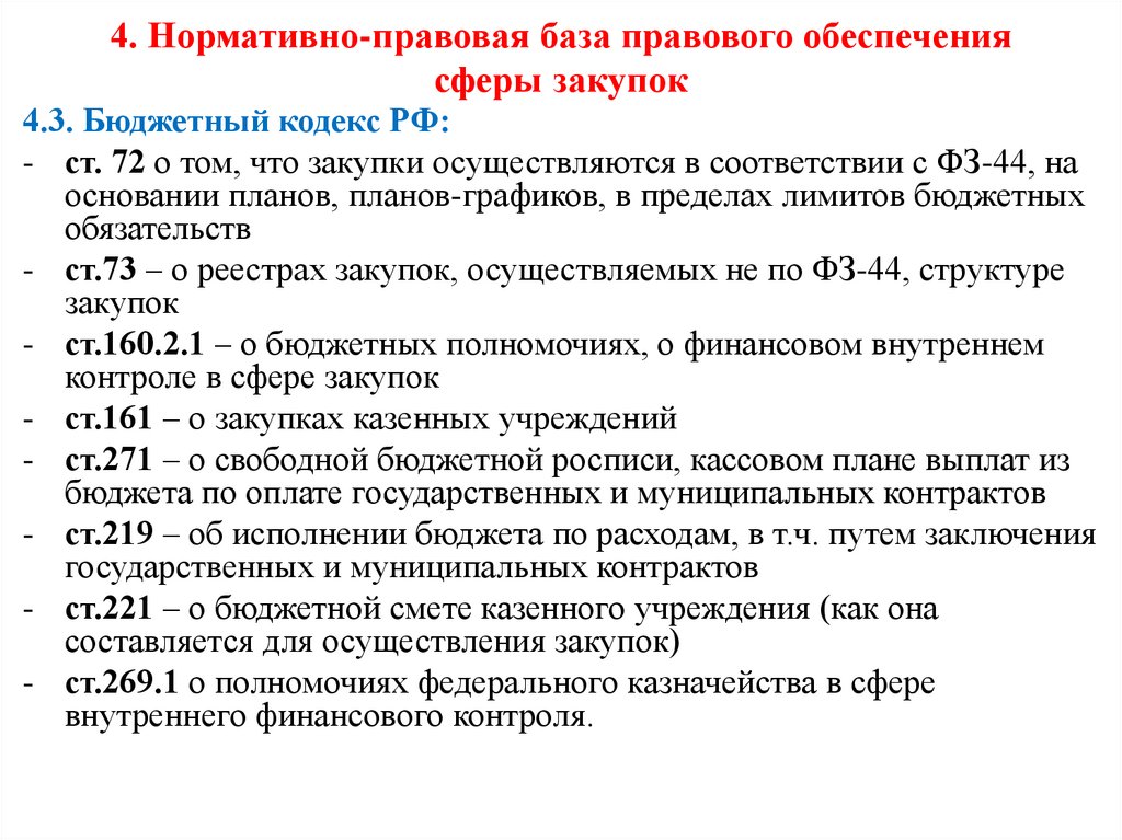 4. Нормативно-правовая база правового обеспечения сферы закупок