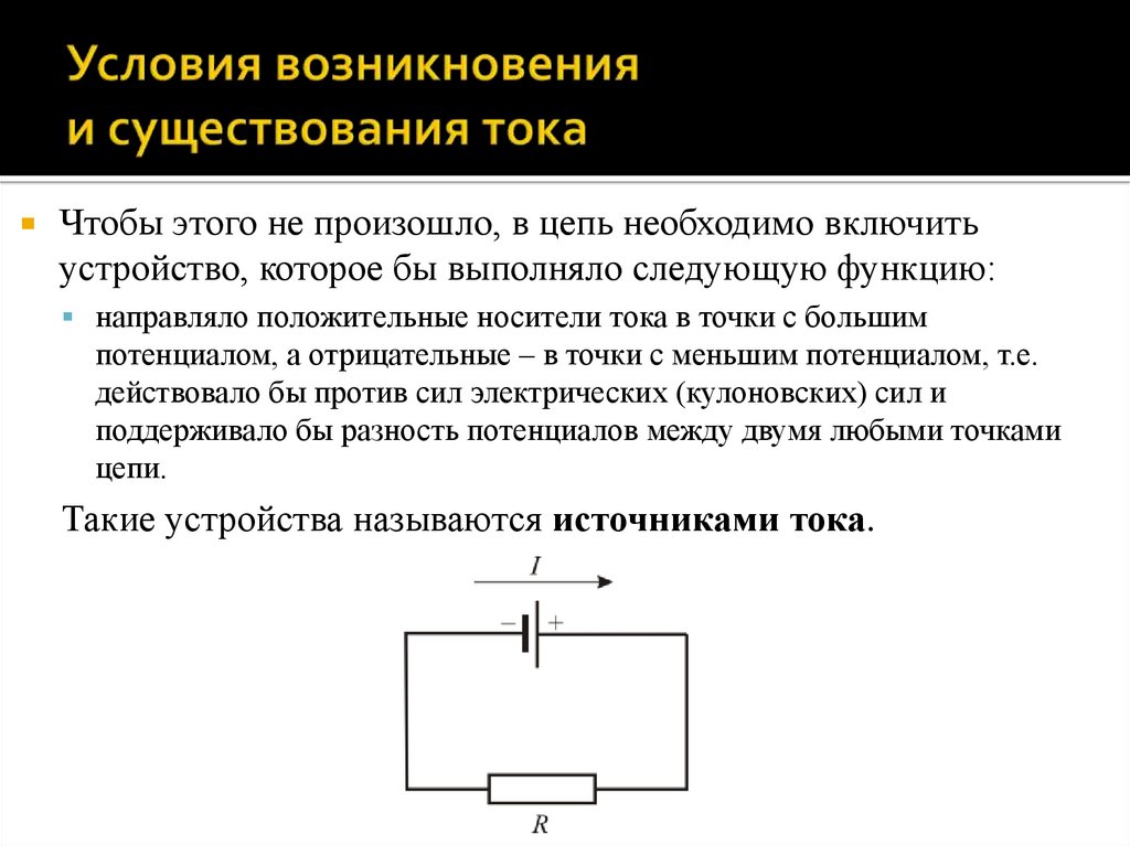 Условия возникновения и существования тока