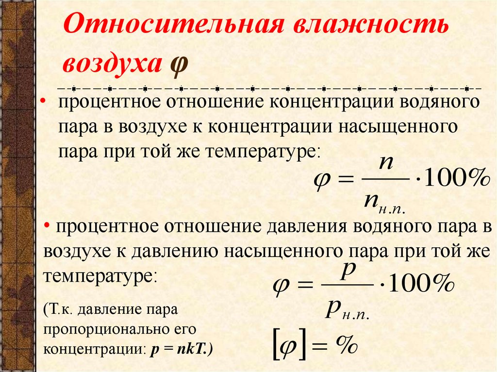 Относительная влажность воздуха φ