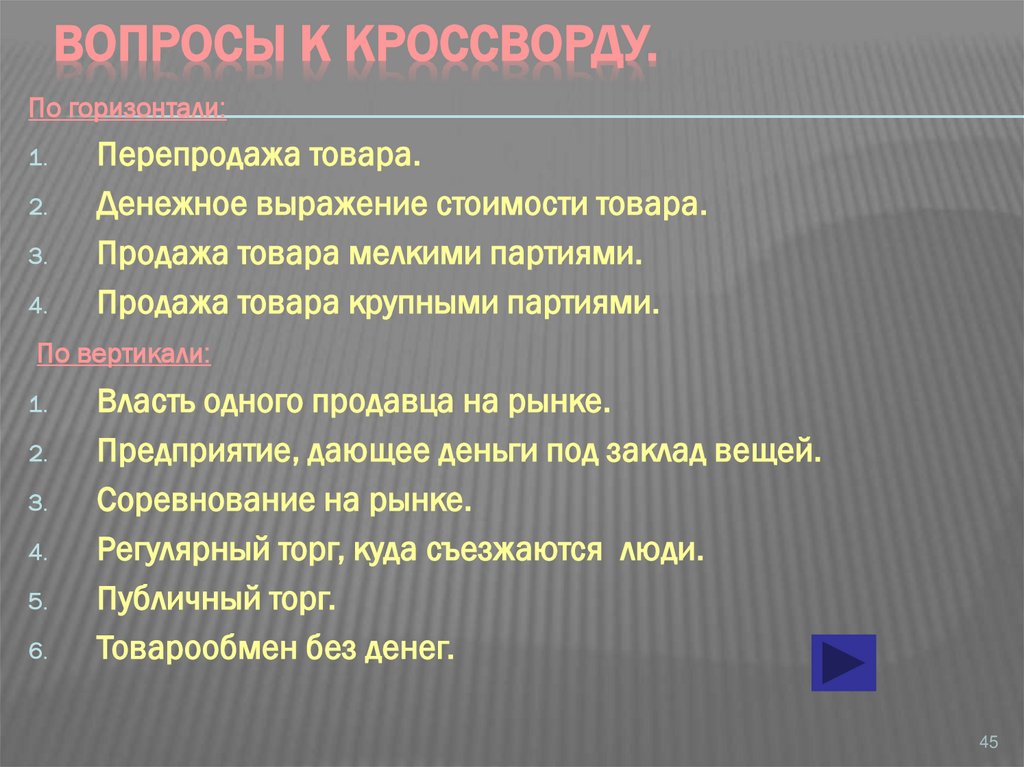 Вопросы к кроссворду.