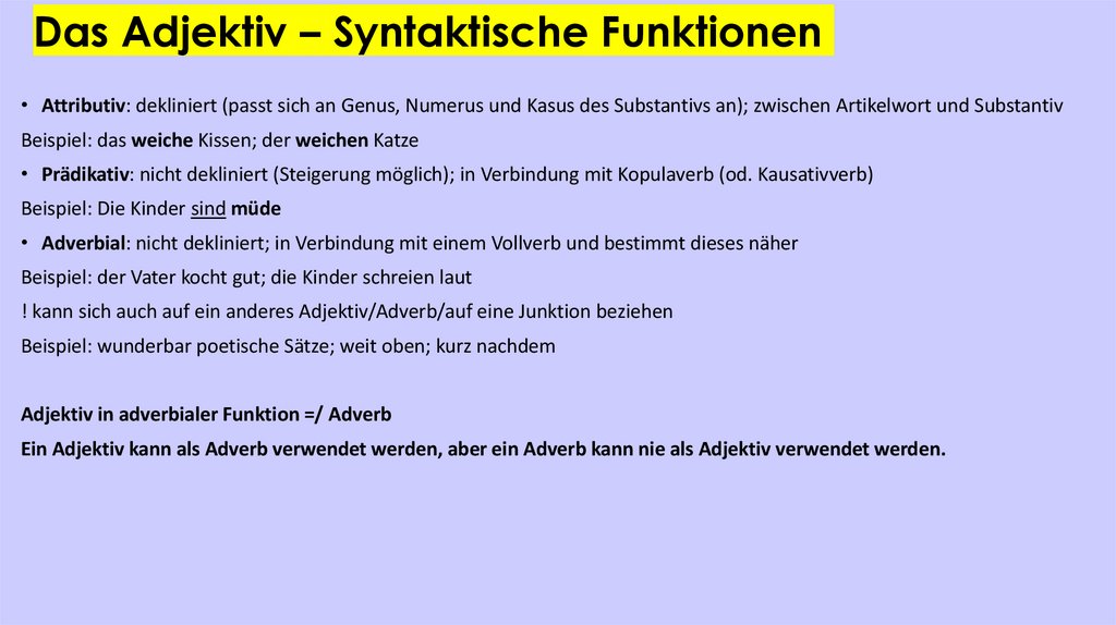 Das Adjektiv – Syntaktische Funktionen