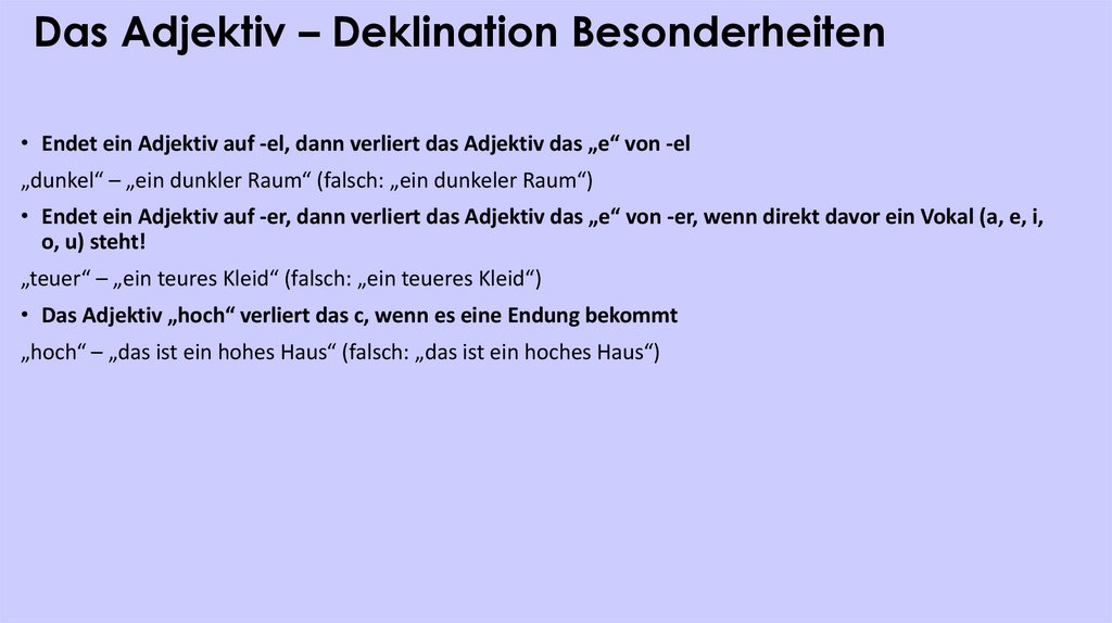 Das Adjektiv – Deklination Besonderheiten