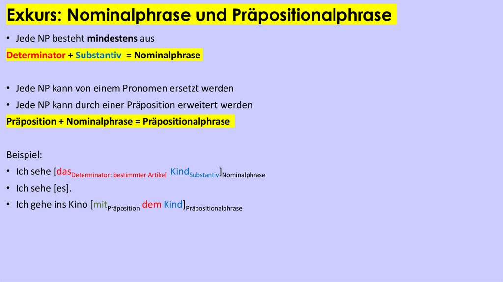 Exkurs: Nominalphrase und Präpositionalphrase
