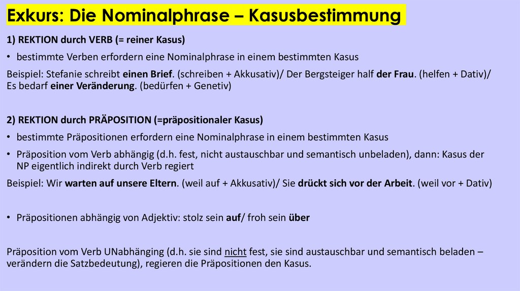 Exkurs: Die Nominalphrase – Kasusbestimmung