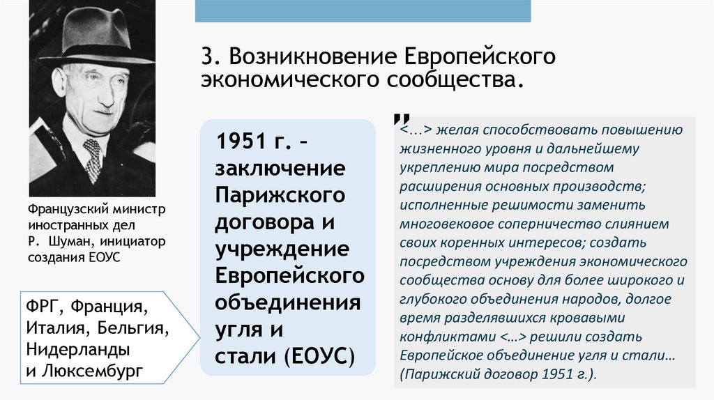 3. Возникновение Европейского экономического сообщества.