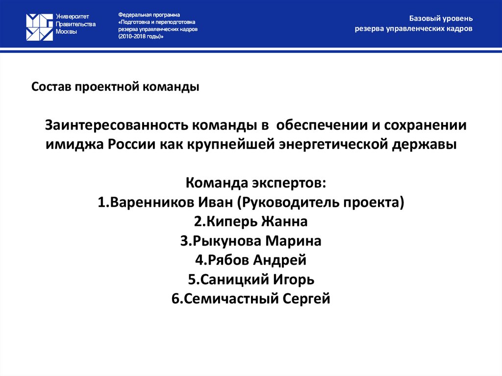 Состав проектной команды