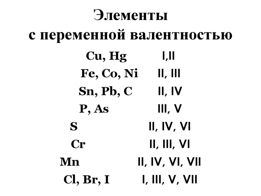 Элементы с переменной валентностью