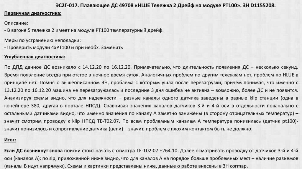 ЭС2Г-017. Плавающее ДС 49708 «HLUE Тележка 2 Дрейф на модуле PT100». ЗН D1155208.