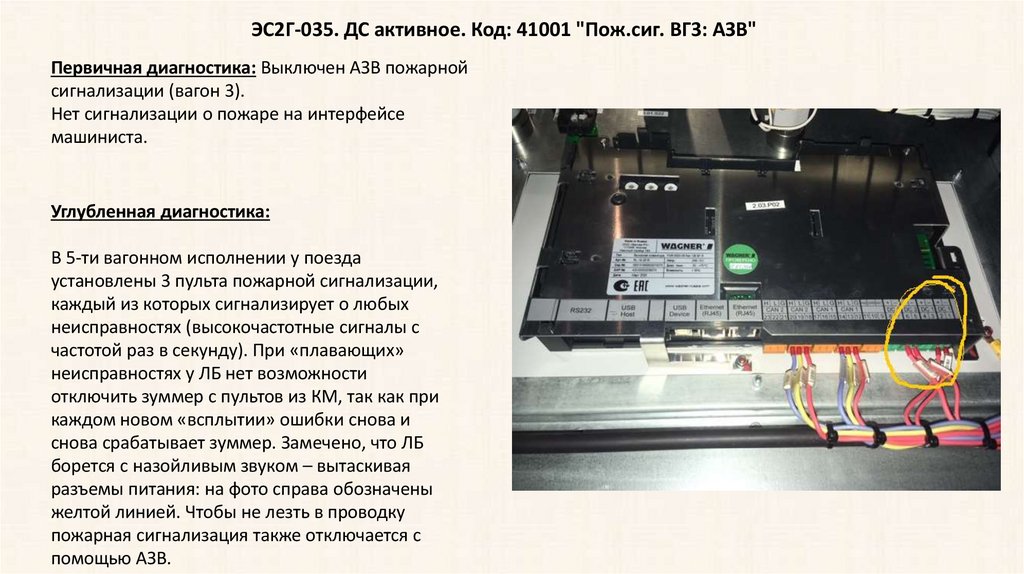 ЭС2Г-035. ДС активное. Код: 41001 "Пож.сиг. ВГ3: АЗВ"