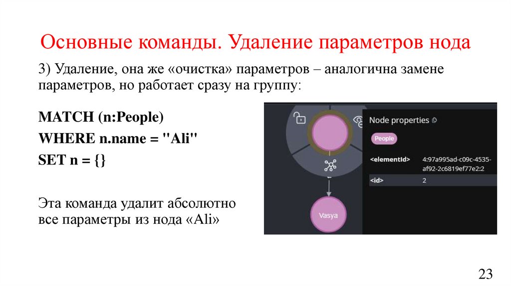 Основные команды. Удаление параметров нода