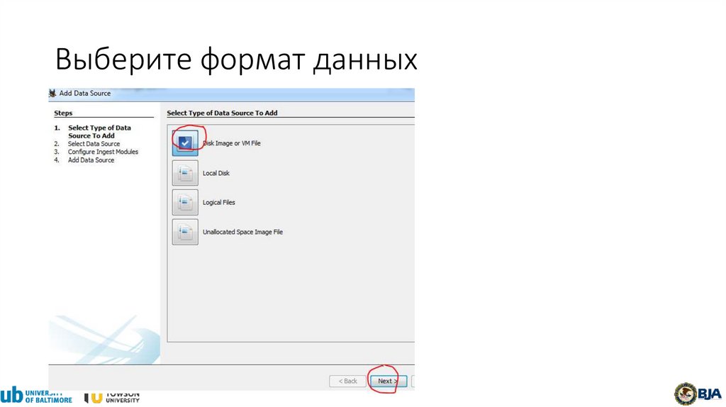 Выберите формат данных