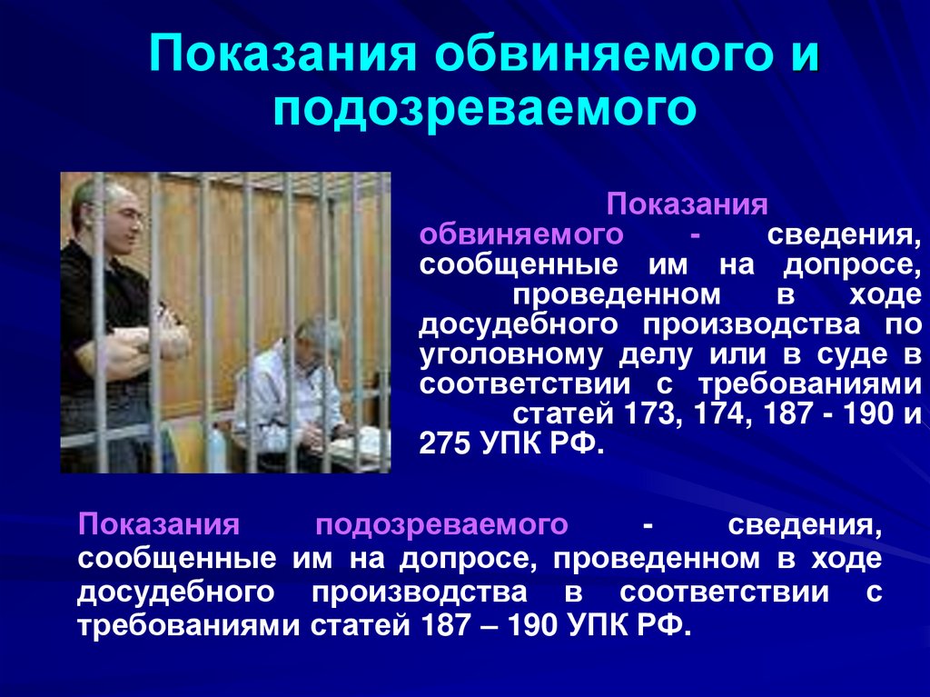 Показания обвиняемого и подозреваемого