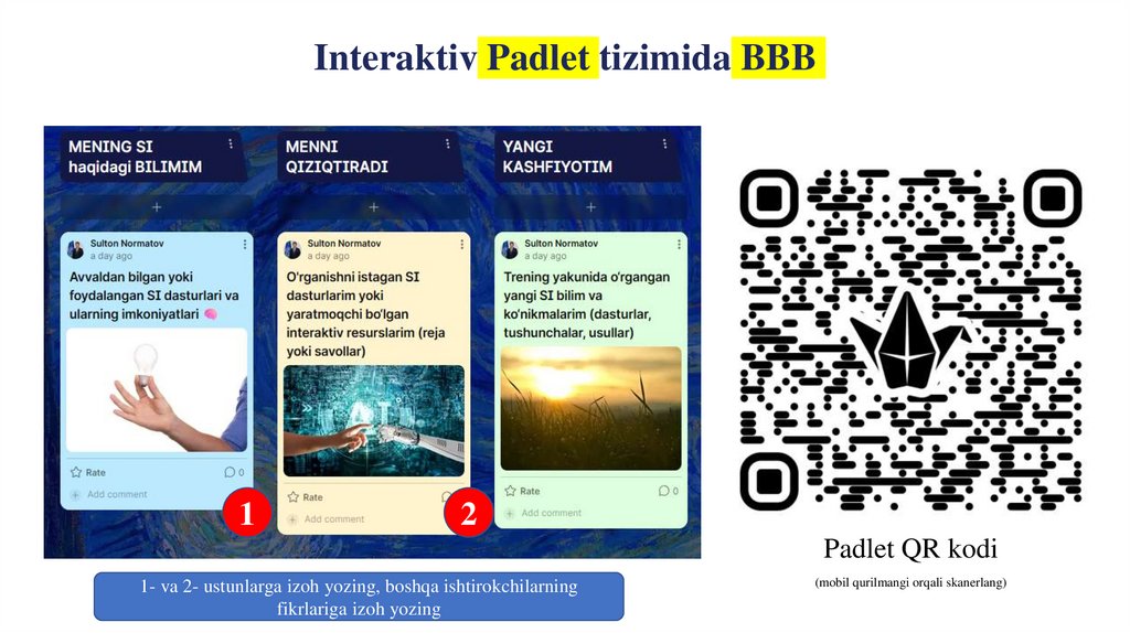 Interaktiv Padlet tizimida BBB