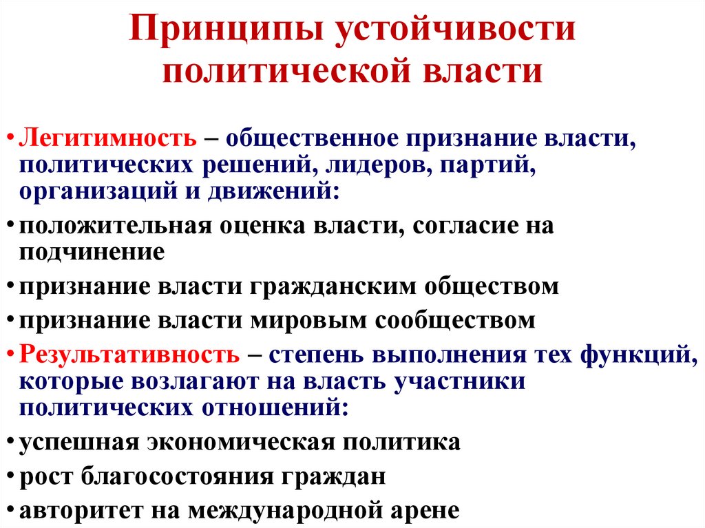 Принципы устойчивости политической власти