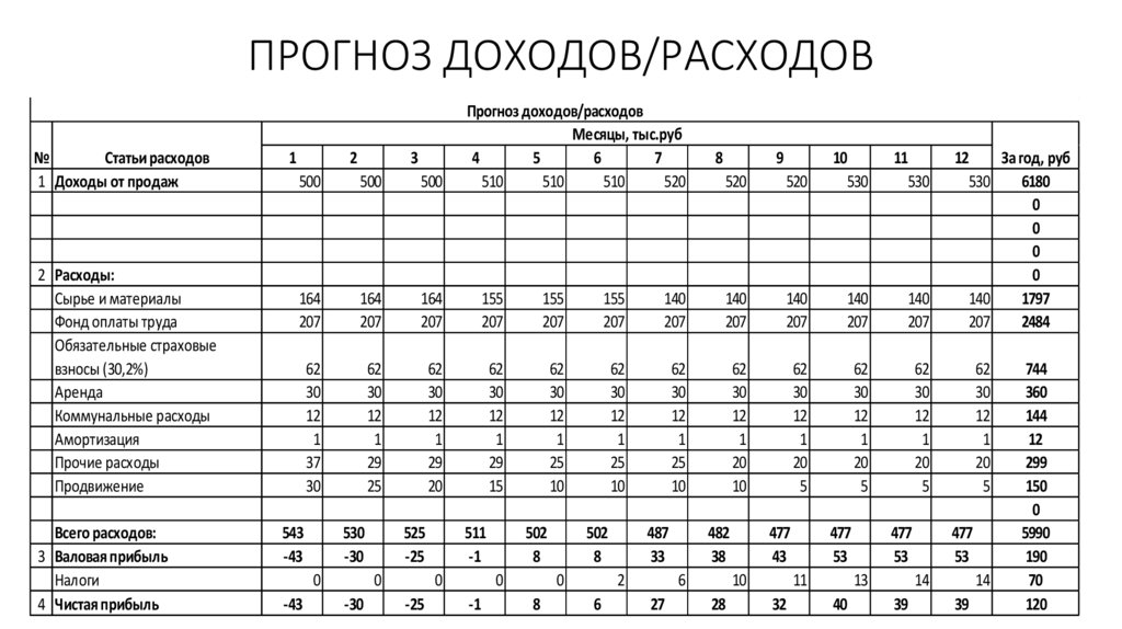 ПРОГНОЗ ДОХОДОВ/РАСХОДОВ