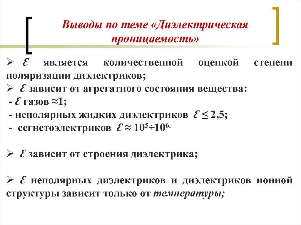 Выводы по теме «Диэлектрическая проницаемость»
