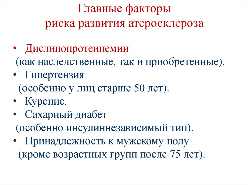 Главные факторы риска развития атеросклероза