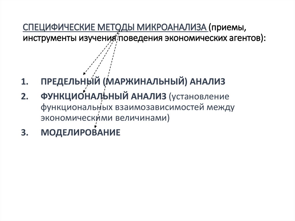 СПЕЦИФИЧЕСКИЕ МЕТОДЫ МИКРОАНАЛИЗА (приемы, инструменты изучения поведения экономических агентов):