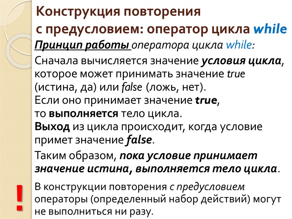 Конструкция повторения с предусловием: оператор цикла while