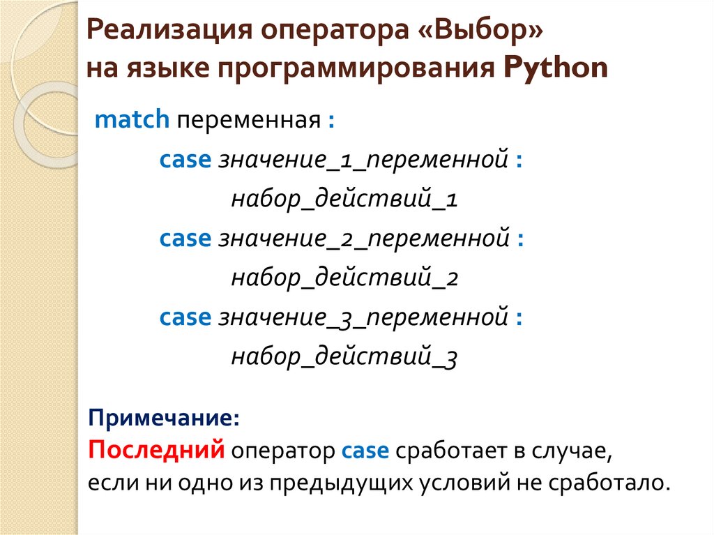 Реализация оператора «Выбор» на языке программирования Python