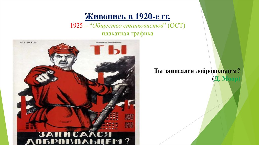 Живопись в 1920-е гг. 1925 – “Общество станковистов” (ОСТ) плакатная графика