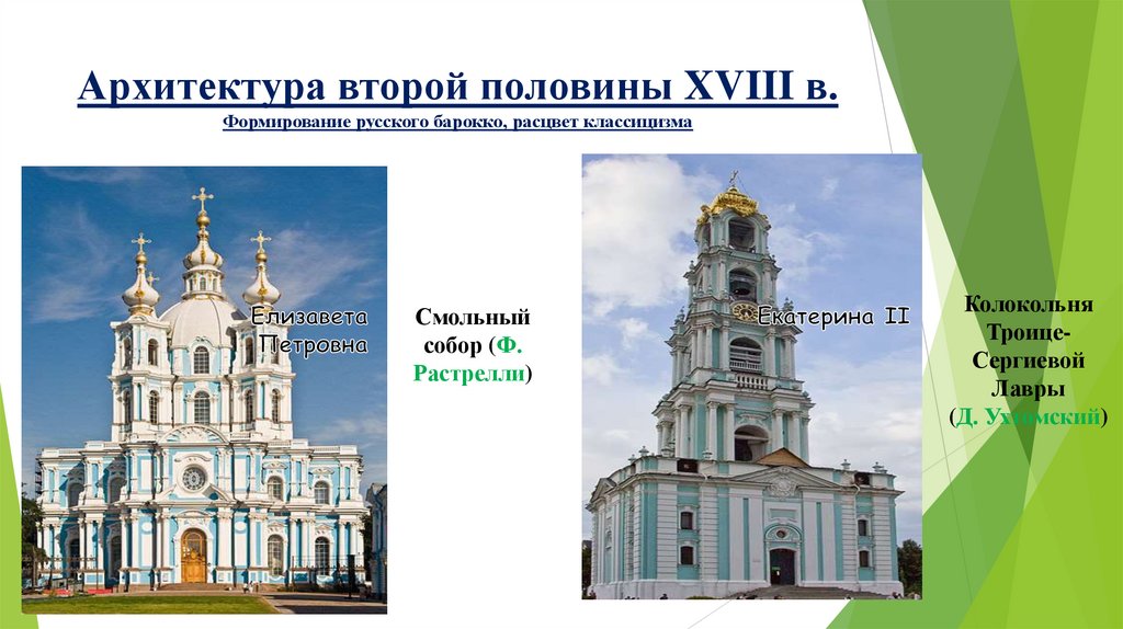 Архитектура второй половины XVIII в. Формирование русского барокко, расцвет классицизма