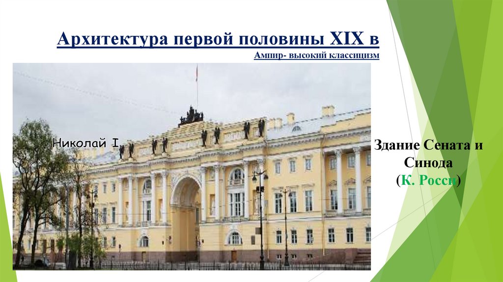 Архитектура первой половины XIX в Ампир- высокий классицизм