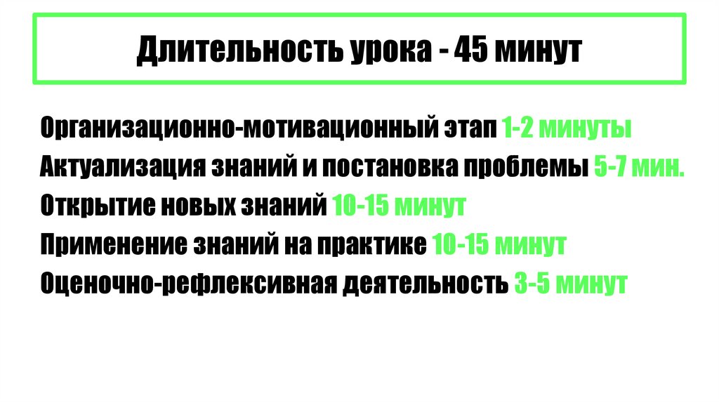 Длительность урока - 45 минут