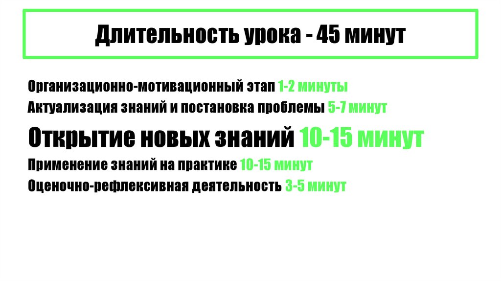Длительность урока - 45 минут