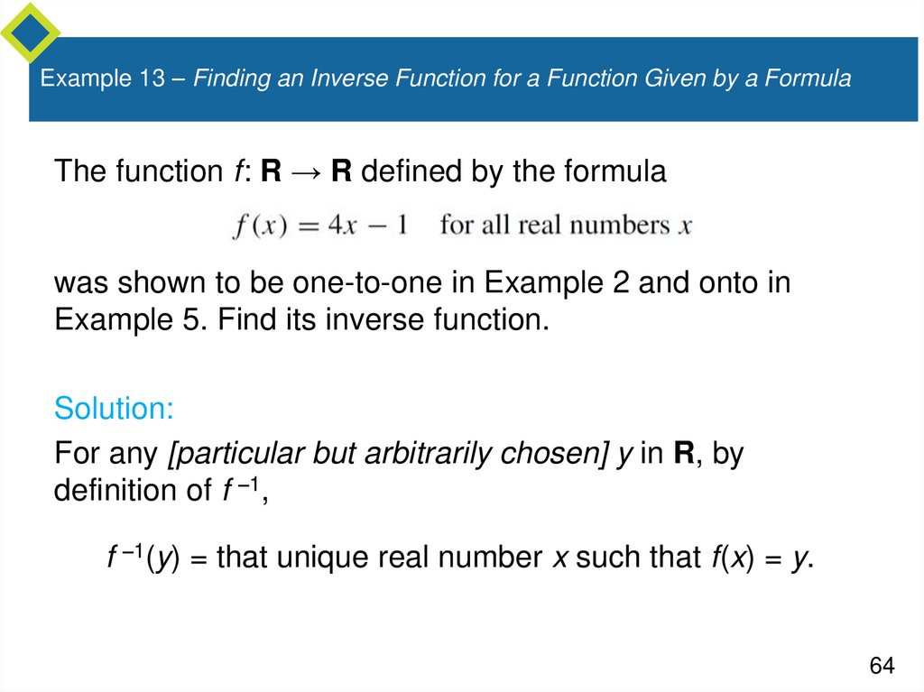 Example 13 – Finding an Inverse Function for a Function Given by a Formula