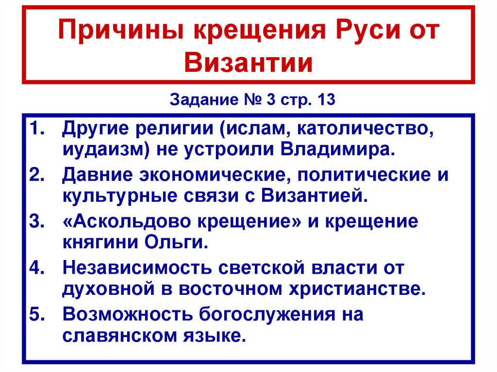 Причины крещения Руси от Византии