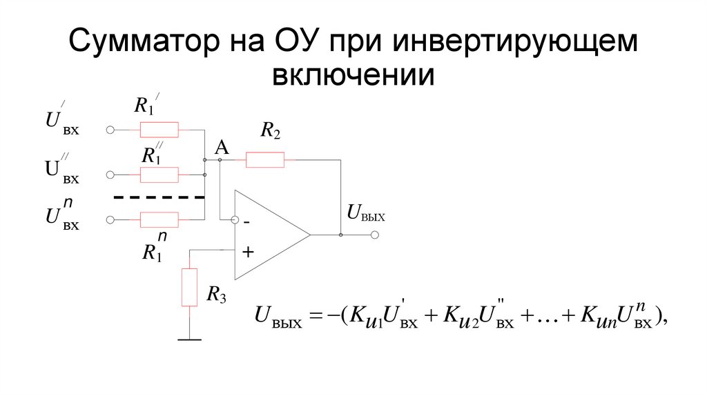 Сумматор на ОУ при инвертирующем включении