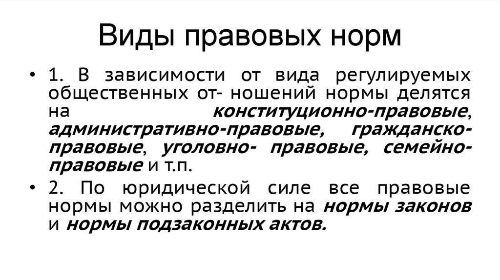 Виды правовых норм