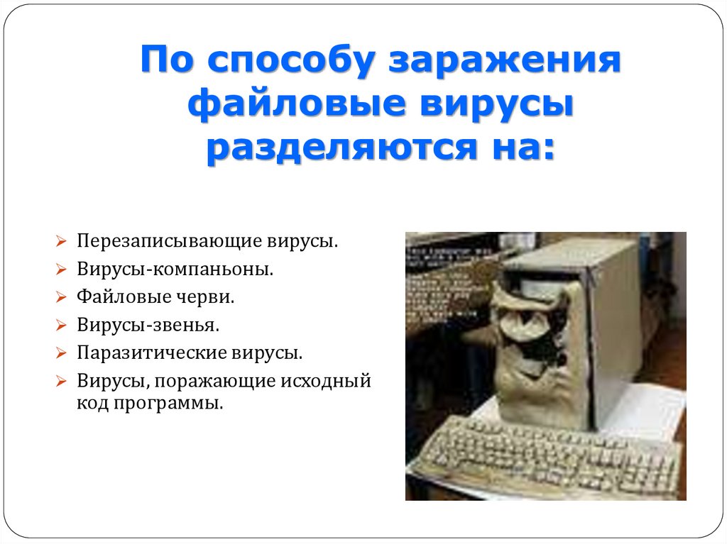 По способу заражения файловые вирусы разделяются на: