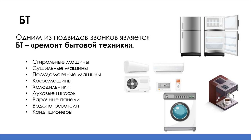 Одним из подвидов звонков является БТ – «ремонт бытовой техники».