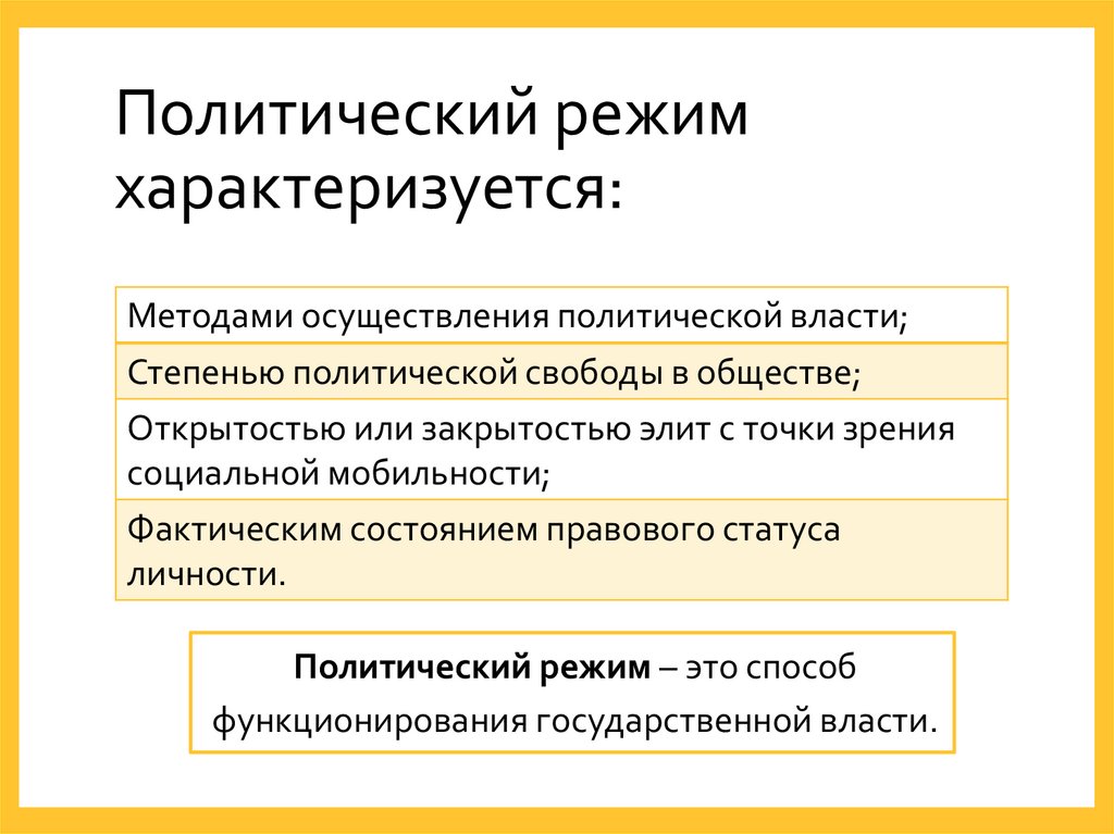 Политический режим характеризуется: