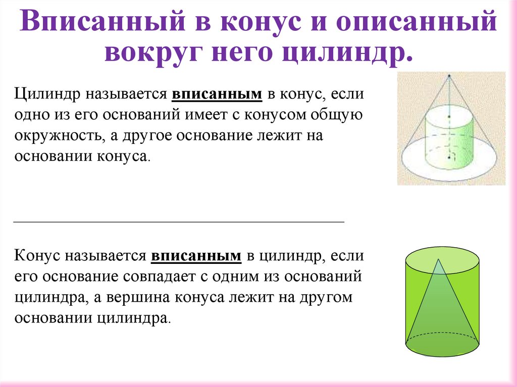 Вписанный в конус и описанный вокруг него цилиндр.