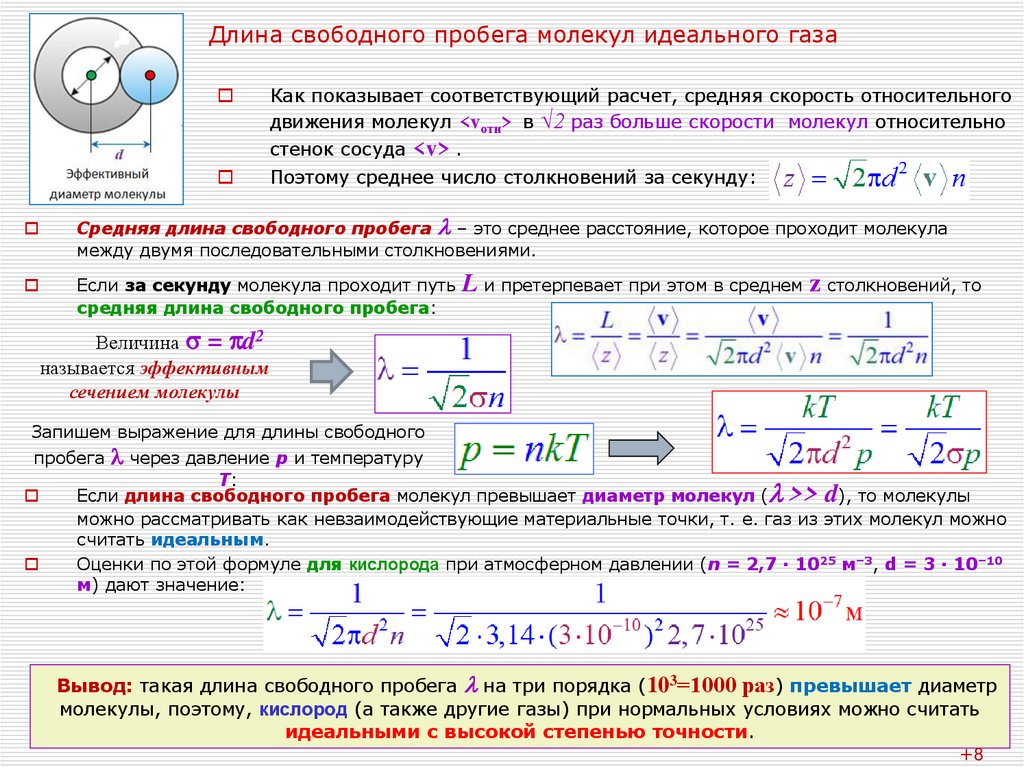 Длина свободного пробега молекул идеального газа