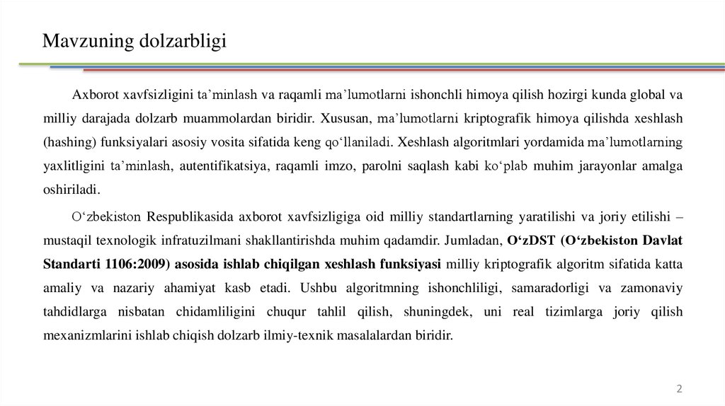 Mavzuning dolzarbligi